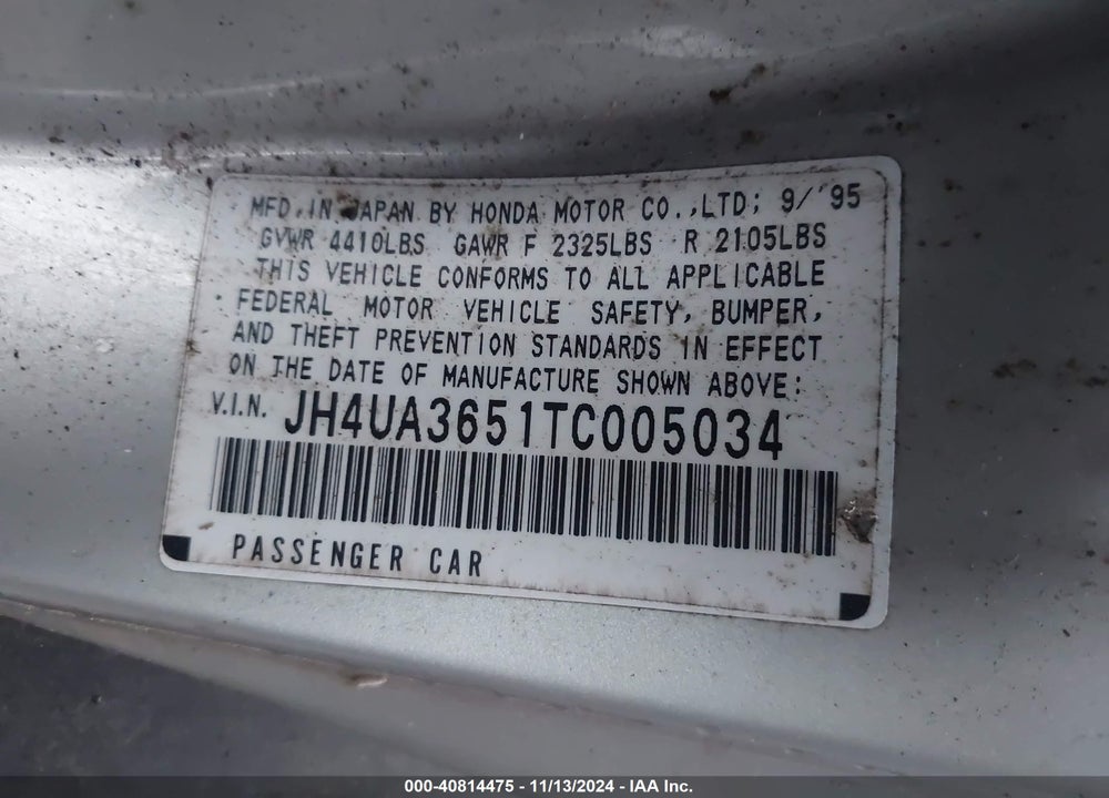 1996 ACURA 3.2TL VIN: JH4UA3651TC005034