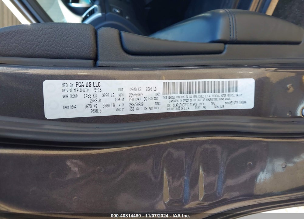 2015 JEEP GRAND CHEROKEE ALTITUDE VIN: 1C4RJFAG7FC141349