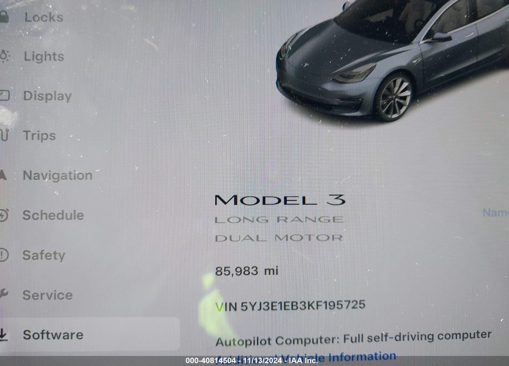 2019 TESLA MODEL 3 LONG RANGE/PERFORMANCE VIN: 5YJ3E1EB3KF195725