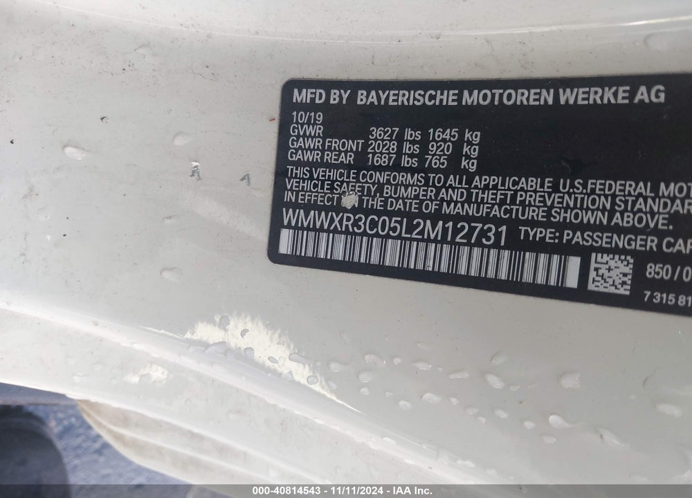 2020 MINI HARDTOP COOPER VIN: WMWXR3C05L2M12731