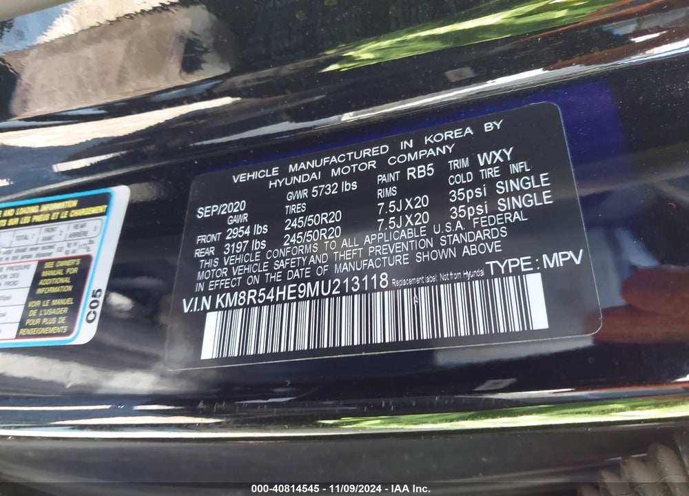 2021 HYUNDAI PALISADE LIMITED VIN: KM8R54HE9MU213118