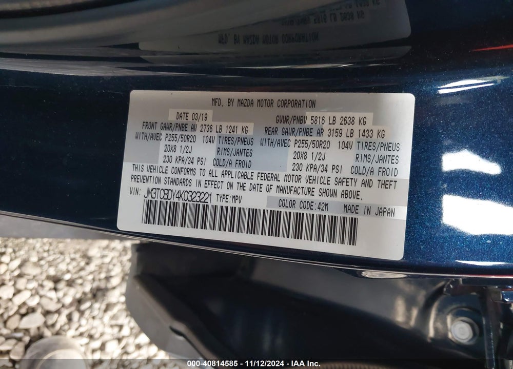 2019 MAZDA CX-9 VIN: JM3TCBDY4K0323221