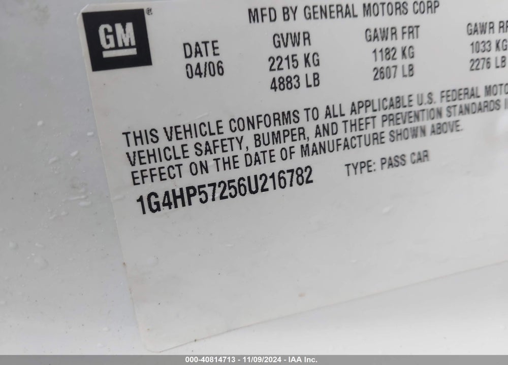2006 BUICK LUCERNE CX VIN: 1G4HP57256U216782