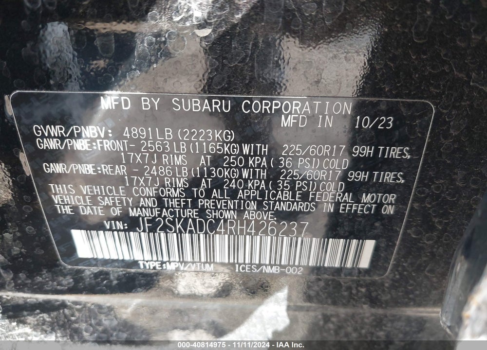 2024 SUBARU FORESTER PREMIUM VIN: JF2SKADC4RH426237