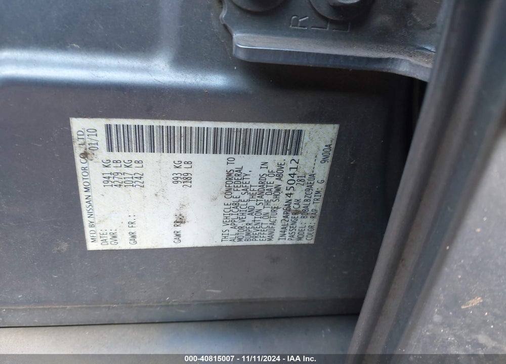 2010 NISSAN ALTIMA 2.5 S VIN: 1N4AL2AP6AN450412