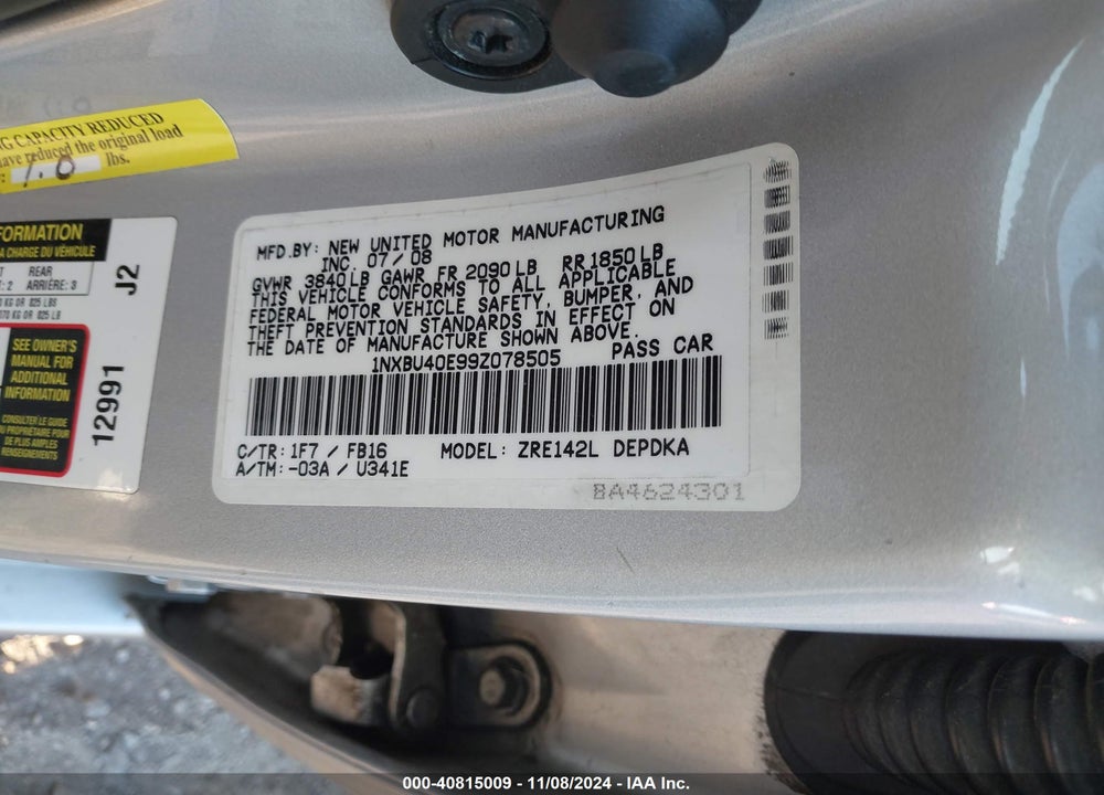 2009 TOYOTA COROLLA LE VIN: 1NXBU40E99Z078505