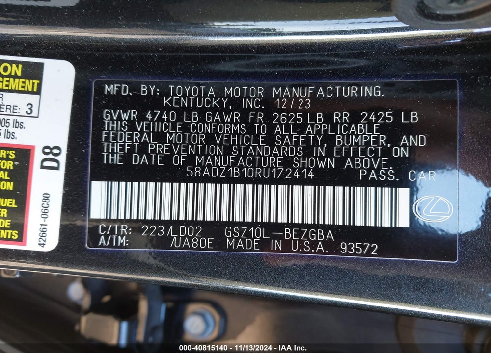 2024 LEXUS ES 350 VIN: 58ADZ1B10RU172414