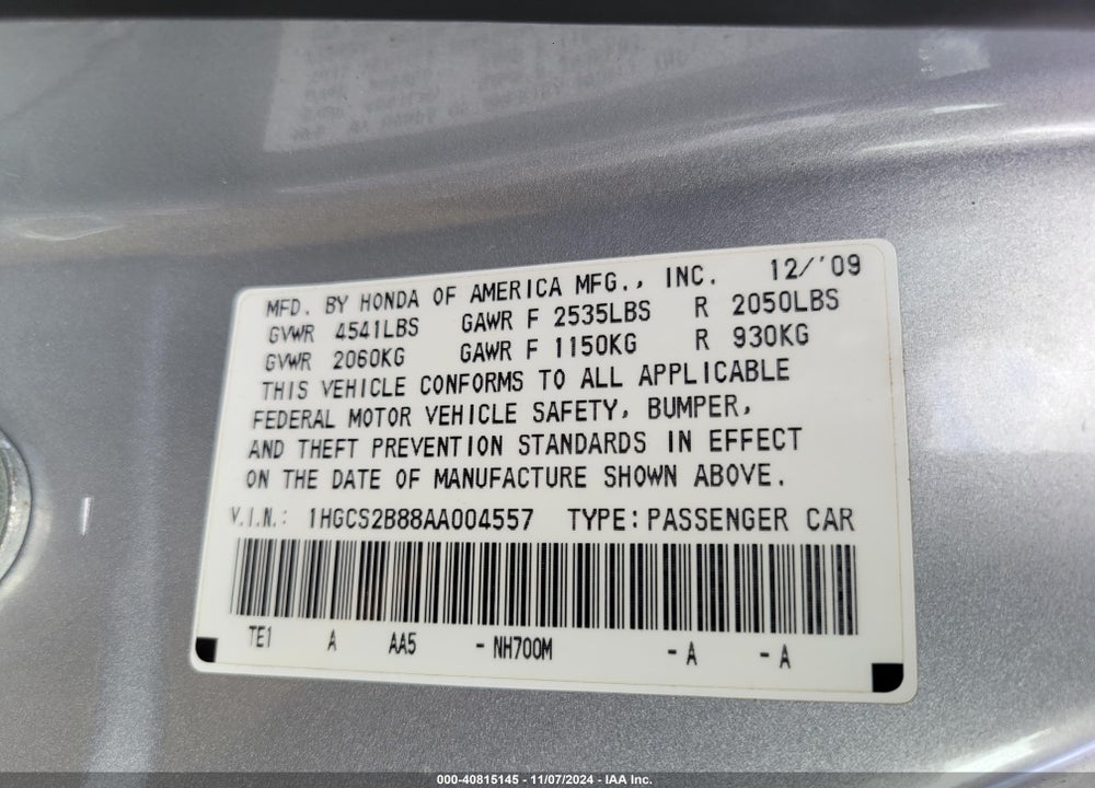 2010 HONDA ACCORD 3.5 EX-L VIN: 1HGCS2B88AA004557
