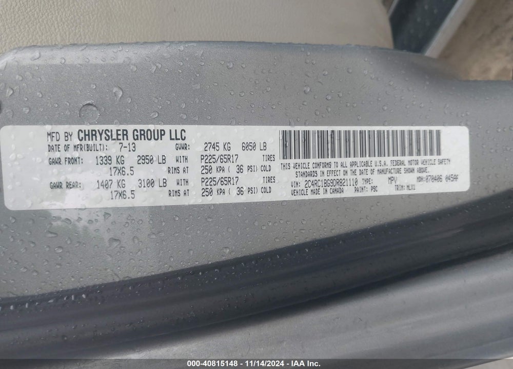 2013 CHRYSLER TOWN & COUNTRY TOURING VIN: 2C4RC1BG9DR821110