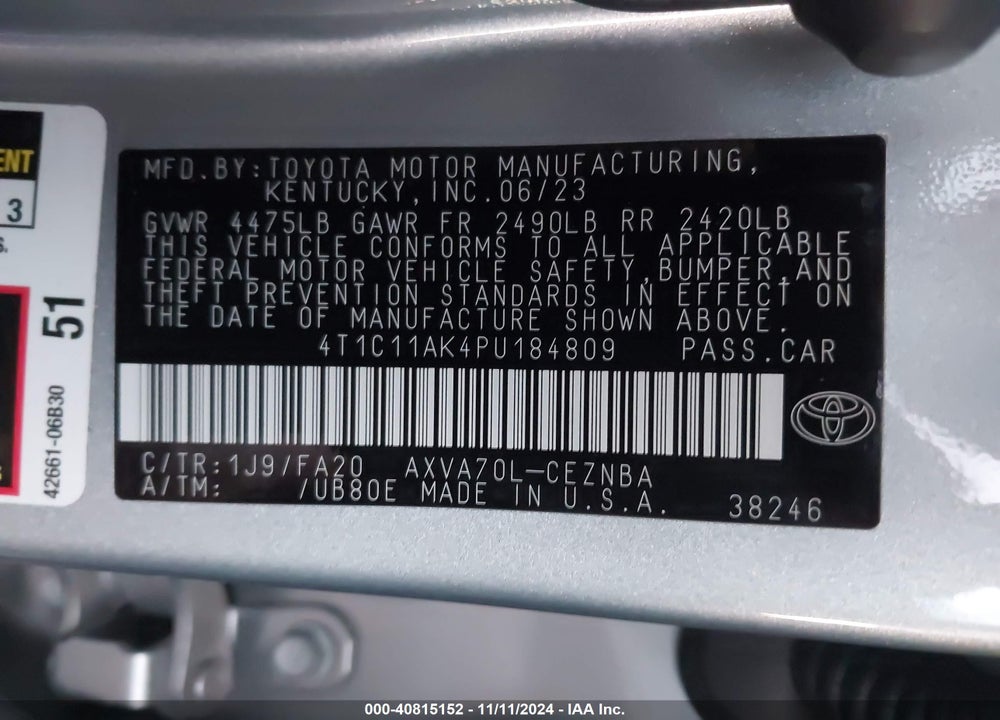 2023 TOYOTA CAMRY LE VIN: 4T1C11AK4PU184809
