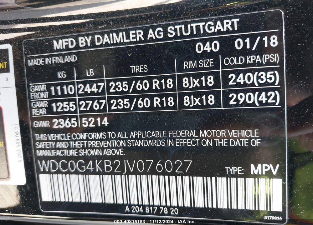 2018 MERCEDES-BENZ GLC 300 4MATIC VIN: WDC0G4KB2JV076027
