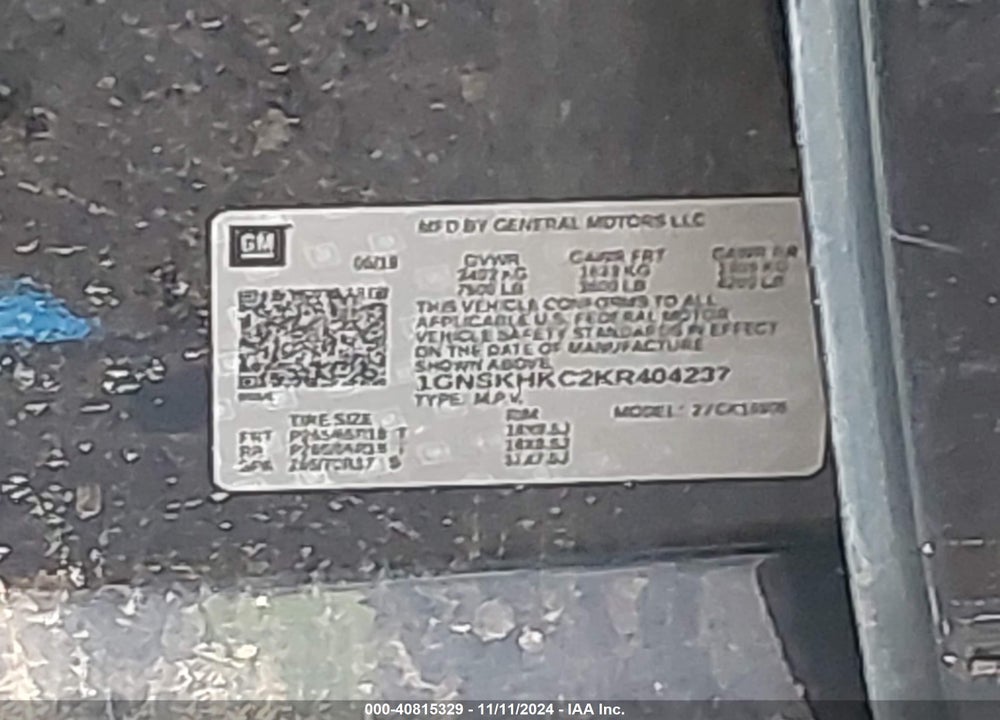2019 CHEVROLET SUBURBAN LT VIN: 1GNSKHKC2KR404237