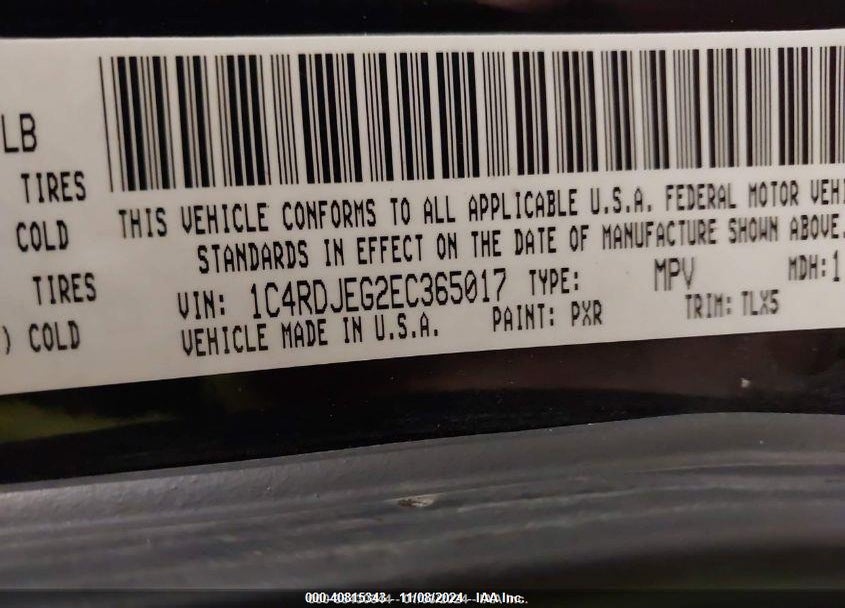 2014 DODGE DURANGO CITADEL VIN: 1C4RDJEG2EC365017