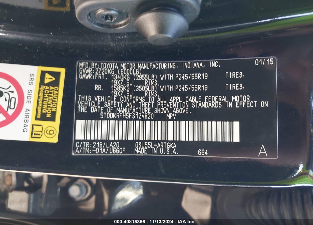 2015 TOYOTA HIGHLANDER LIMITED PLATINUM V6 VIN: 5TDDKRFH5FS124820