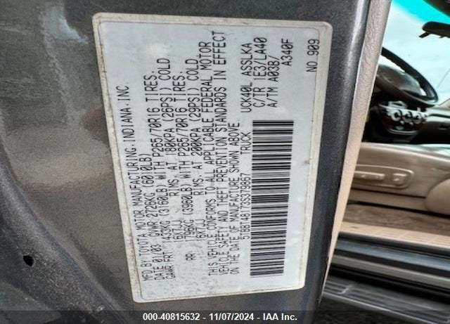 2003 TOYOTA TUNDRA ACCESS CAB LIMITED VIN: 5TBBT48173S379867