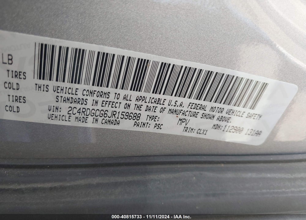 2018 DODGE GRAND CARAVAN SXT VIN: 2C4RDGCG6JR159688