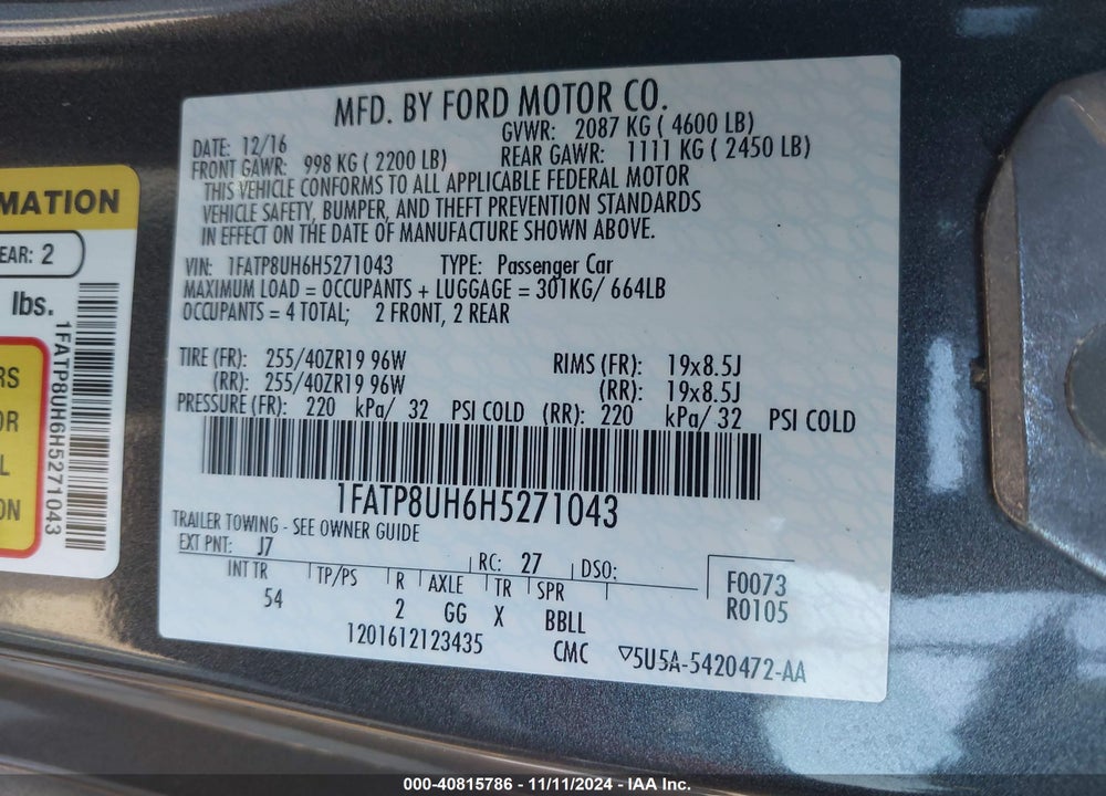 2017 FORD MUSTANG ECOBOOST PREMIUM VIN: 1FATP8UH6H5271043
