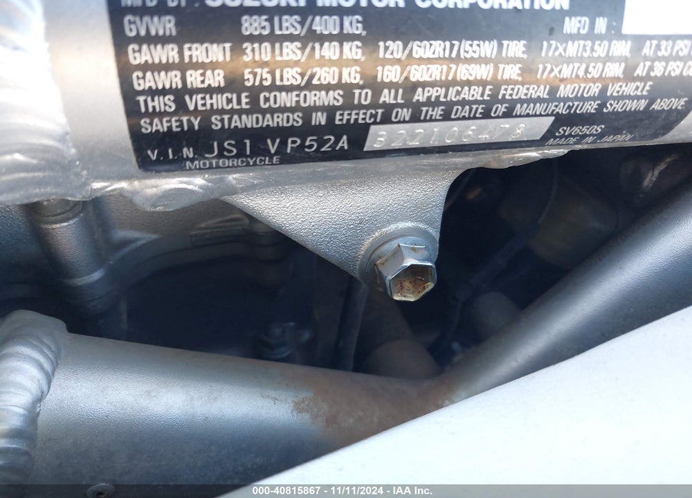2002 SUZUKI SV650 S VIN: JS1VP52A322106478