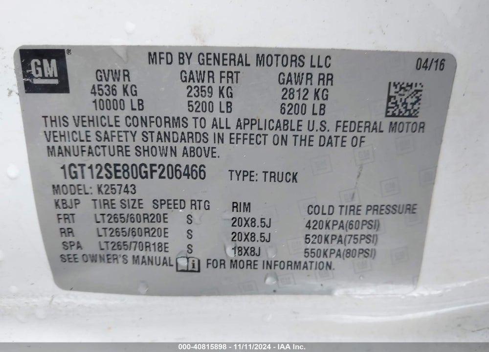 2016 GMC SIERRA 2500HD SLE VIN: 1GT12SE80GF206466