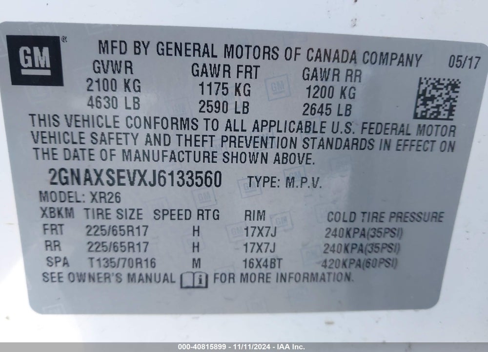 2018 CHEVROLET EQUINOX LT VIN: 2GNAXSEVXJ6133560
