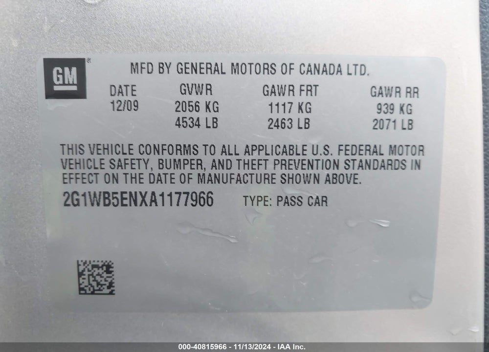 2010 CHEVROLET IMPALA LT VIN: 2G1WB5ENXA1177966