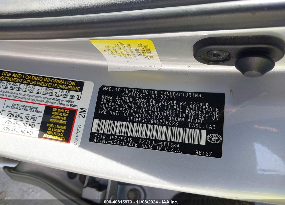 2011 TOYOTA CAMRY SE VIN: 4T1BF3EK8BU776886