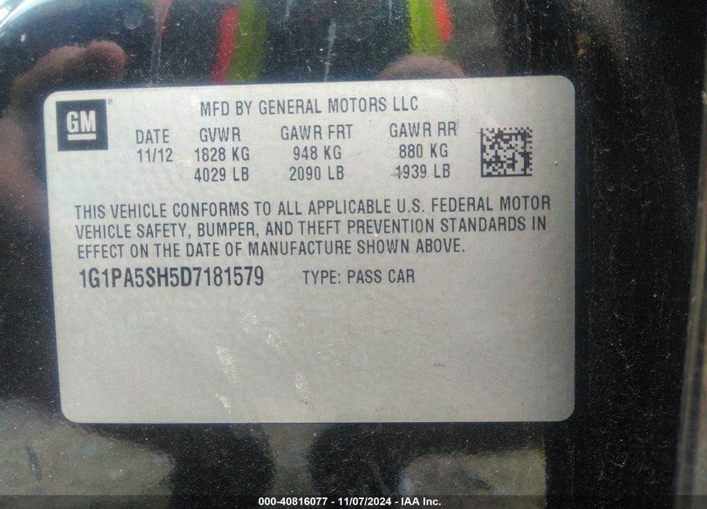 2013 CHEVROLET CRUZE LS AUTO VIN: 1G1PA5SH5D7181579