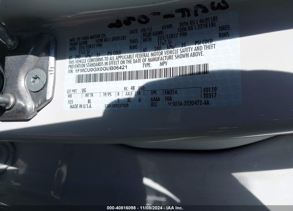 2016 FORD ESCAPE SE VIN: 1FMCU0GX0GUB06421