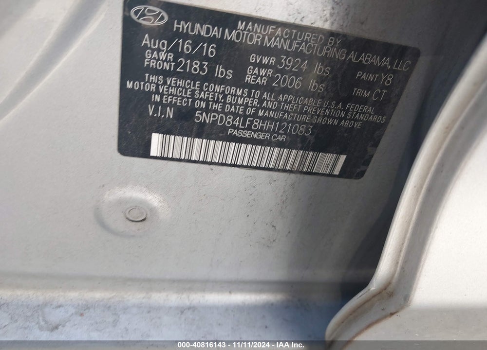 2017 HYUNDAI ELANTRA VALUE EDITION VIN: 5NPD84LF8HH121083