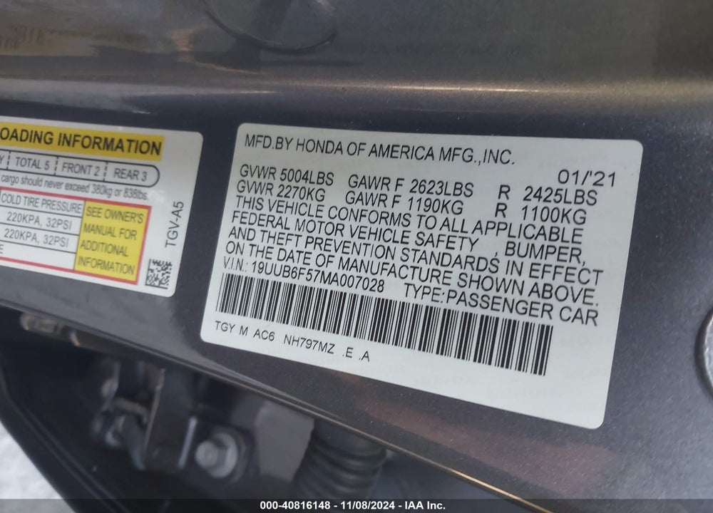 2021 ACURA TLX A-SPEC PACKAGE VIN: 19UUB6F57MA007028