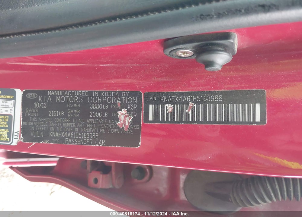 2014 KIA FORTE LX VIN: KNAFX4A61E5163988