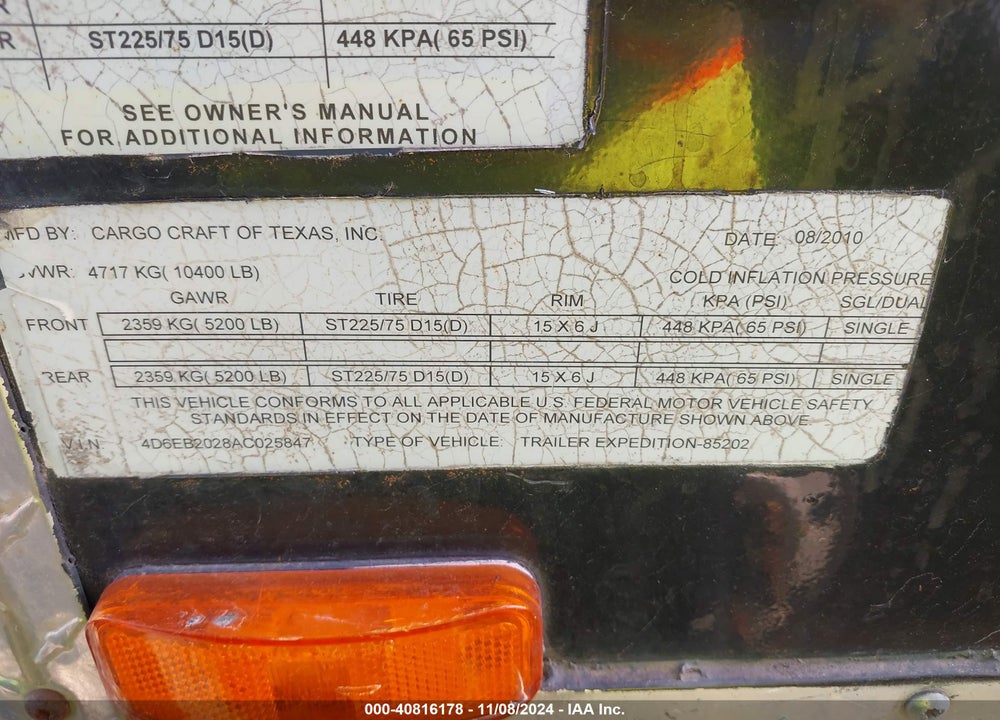 2012 CARGO CRAFT UTI VIN: 4D6EB2028AC025847