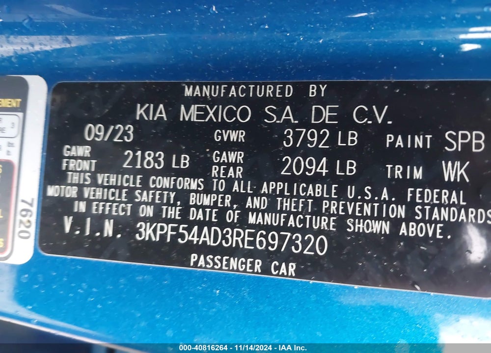 2024 KIA FORTE GT LINE VIN: 3KPF54AD3RE697320