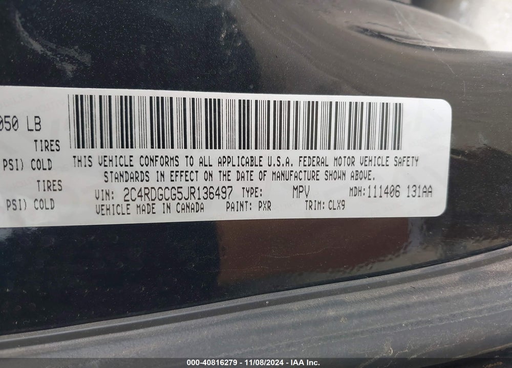 2018 DODGE GRAND CARAVAN SXT VIN: 2C4RDGCG5JR136497