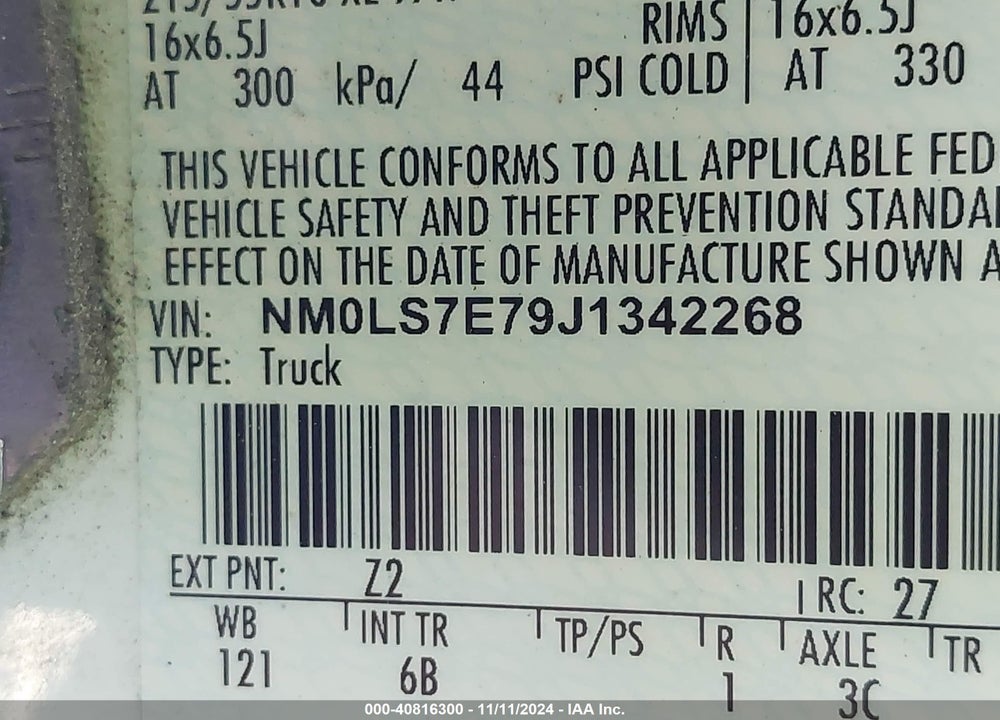 2018 FORD TRANSIT CONNECT VIN: NM0LS7E79J1342268