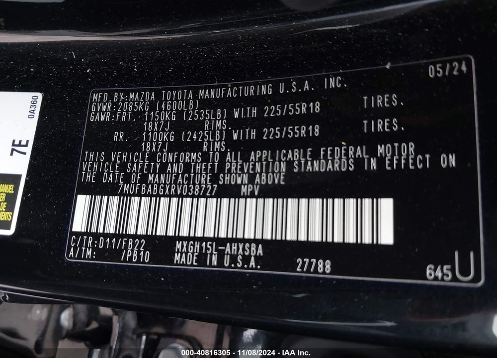2024 TOYOTA COROLLA CROSS HYBRID NIGHTSHADE EDITION VIN: 7MUFBABGXRV038727
