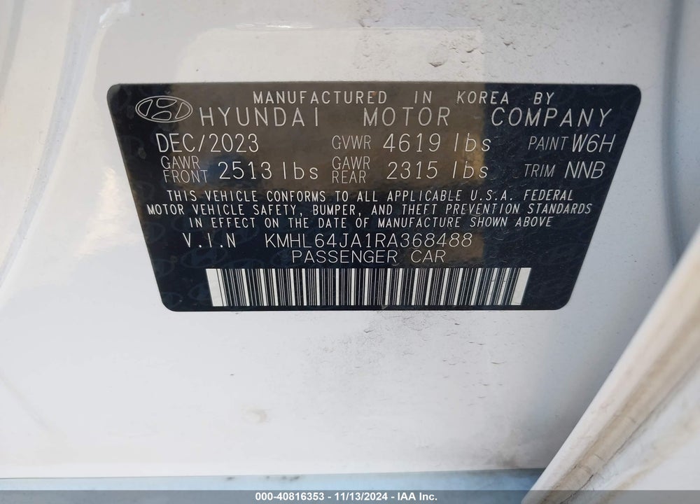 2024 HYUNDAI SONATA SEL VIN: KMHL64JA1RA368488