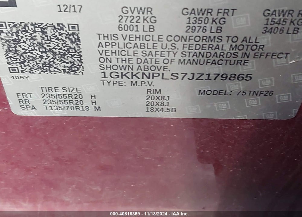 2018 GMC ACADIA DENALI VIN: 1GKKNPLS7JZ179865