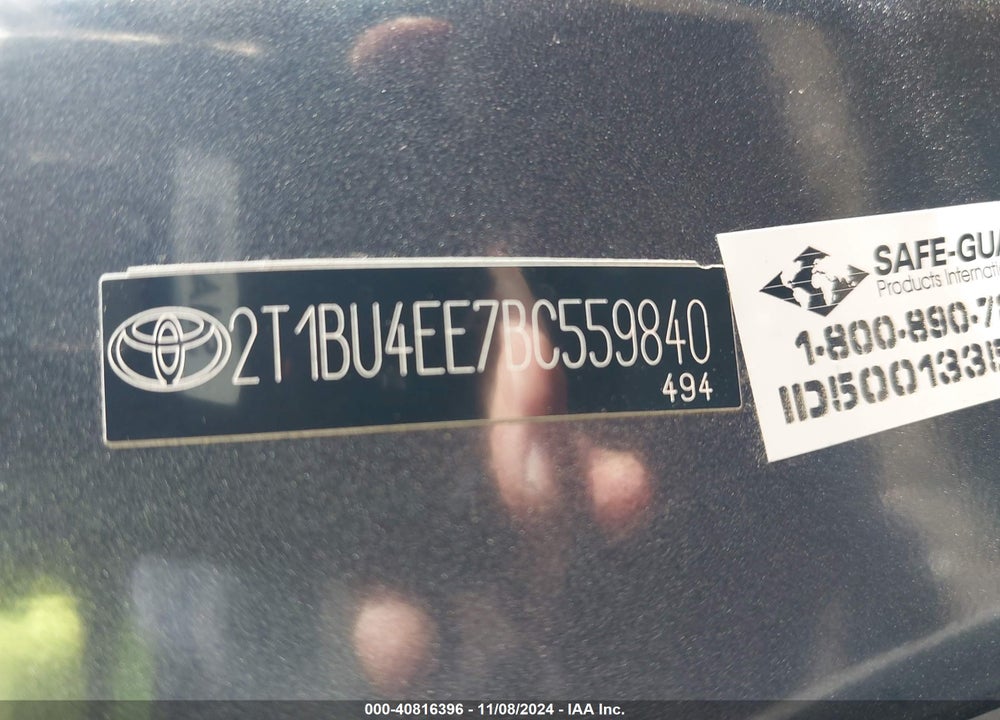 2011 TOYOTA COROLLA S VIN: 2T1BU4EE7BC559840