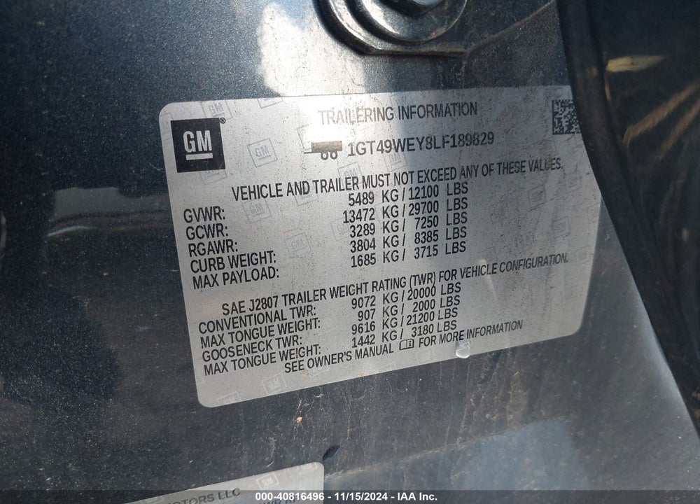 2020 SIERRA GMC  3500HD 4WD  STANDARD BED DENALI VIN: 1GT49WEY8LF189829
