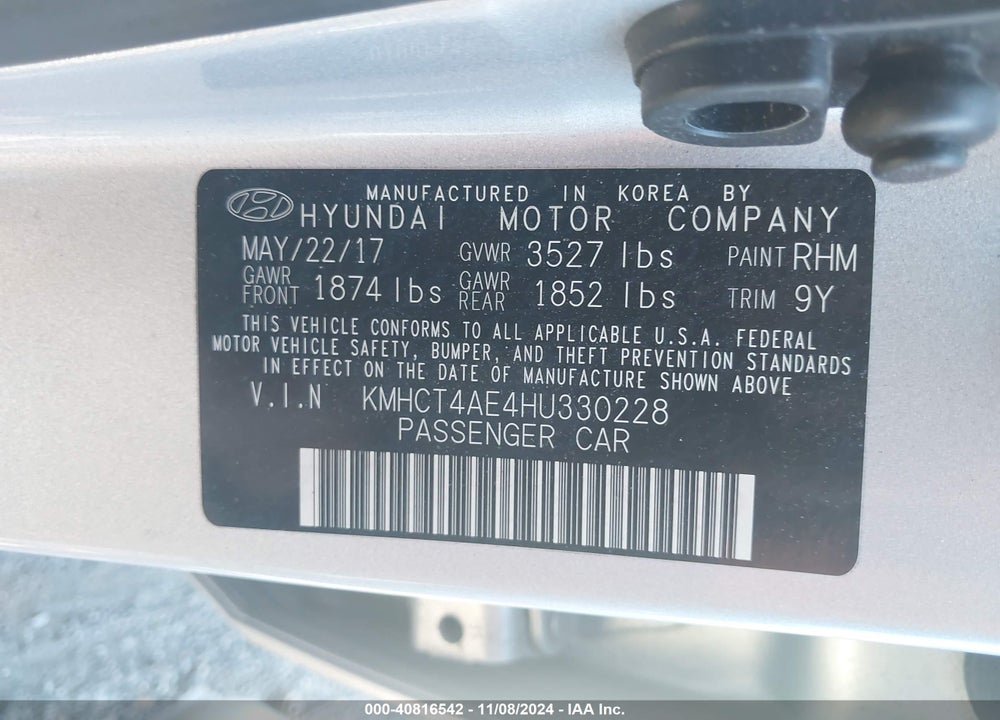 2017 HYUNDAI ACCENT VALUE EDITION VIN: KMHCT4AE4HU330228