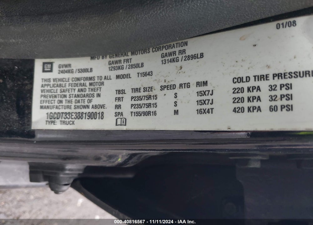 2008 CHEVROLET COLORADO LT VIN: 1GCDT33E388190018