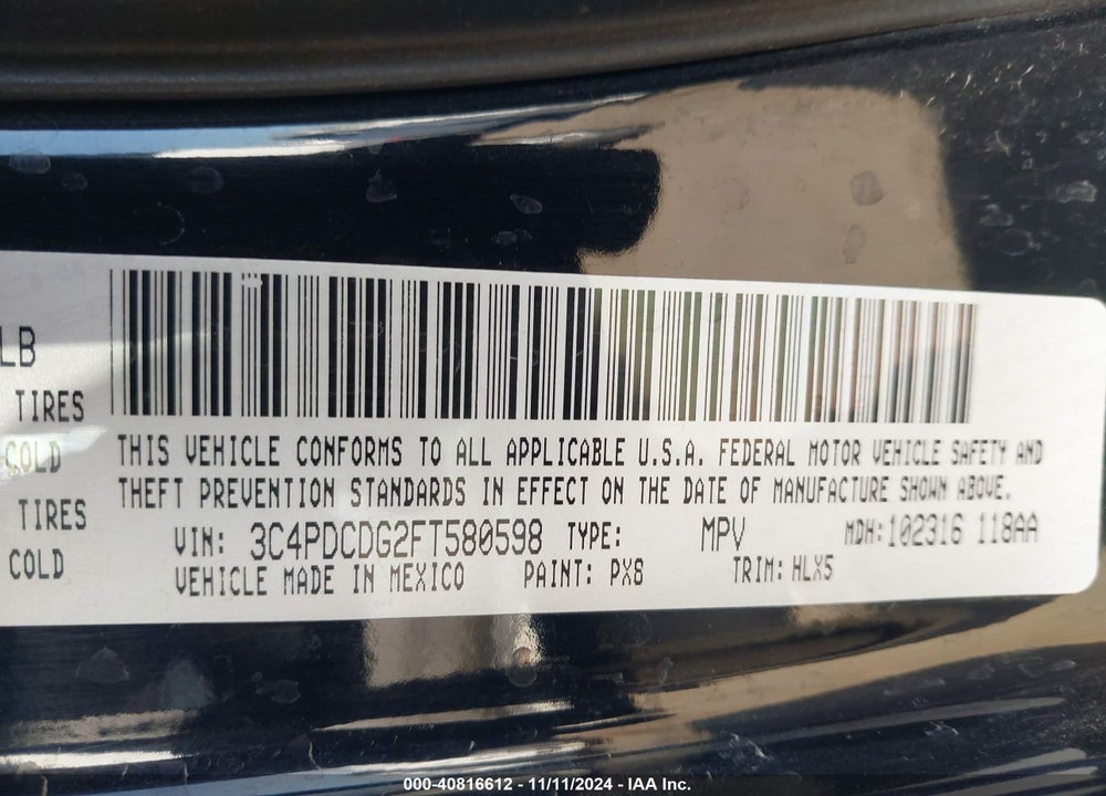 2015 DODGE JOURNEY LIMITED VIN: 3C4PDCDG2FT580598