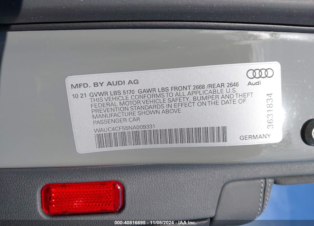 2022 AUDI S5 SPORTBACK VIN: WAUC4CF55NA009331