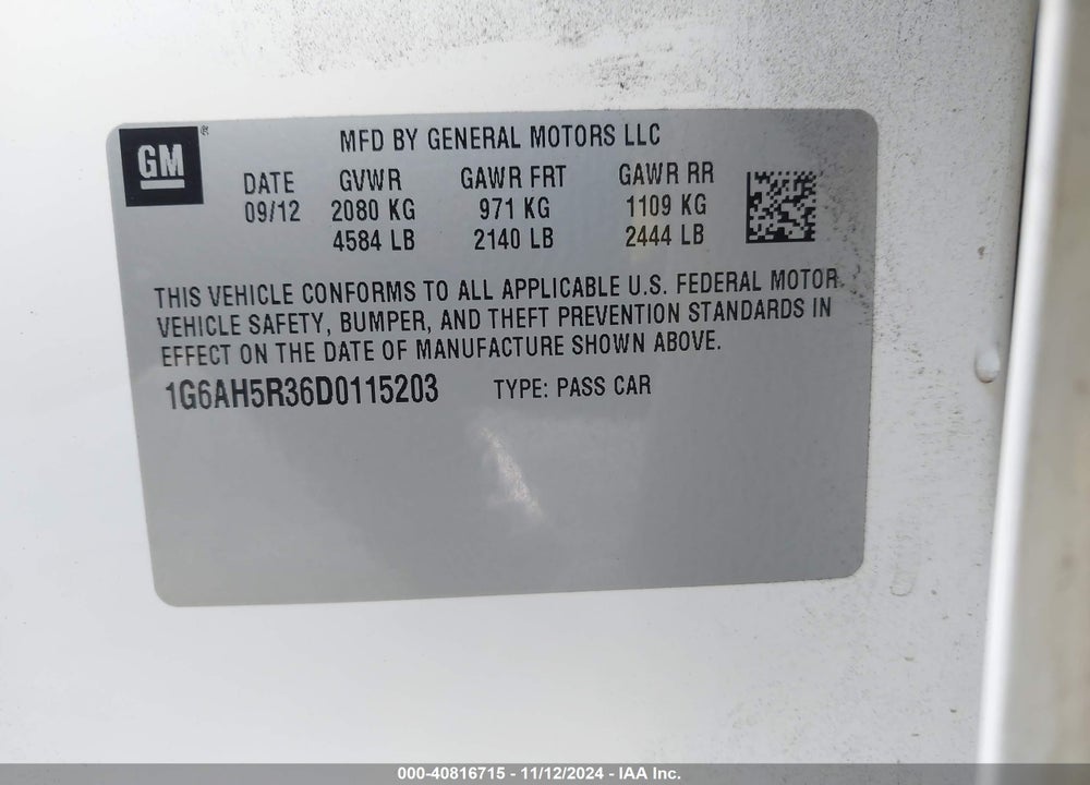 2013 CADILLAC ATS LUXURY VIN: 1G6AH5R36D0115203