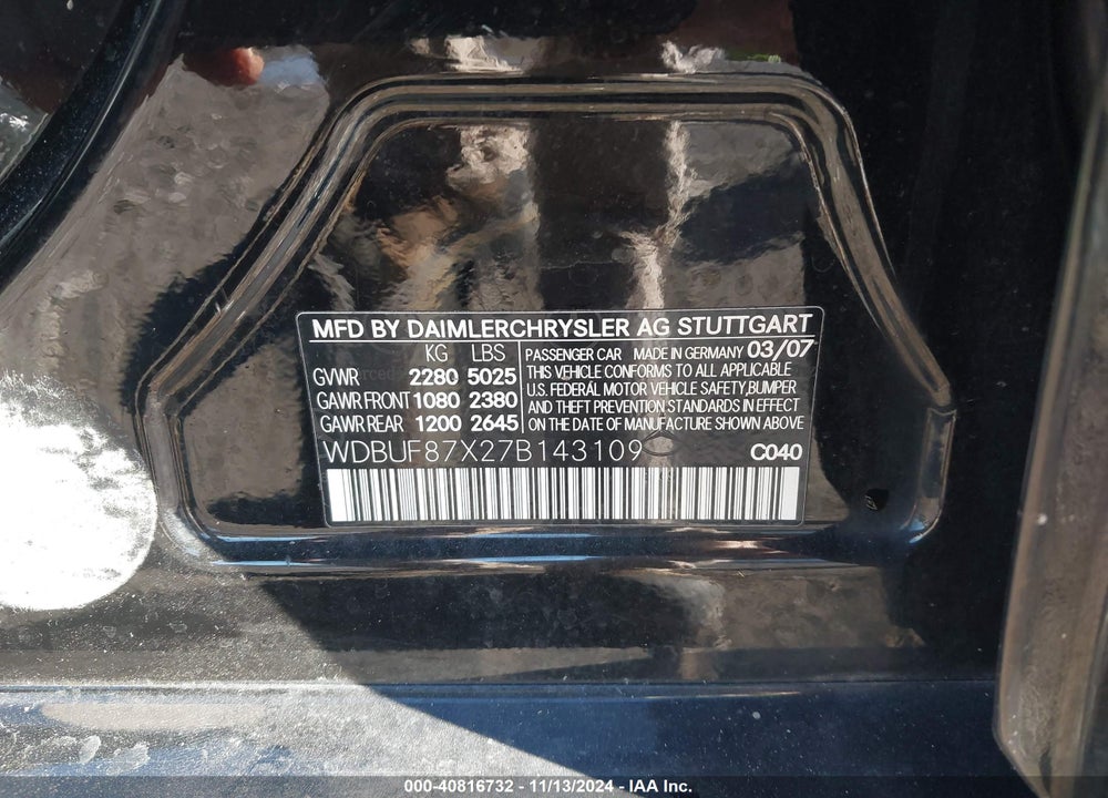 2007 MERCEDES-BENZ E 350 4MATIC VIN: WDBUF87X27B143109