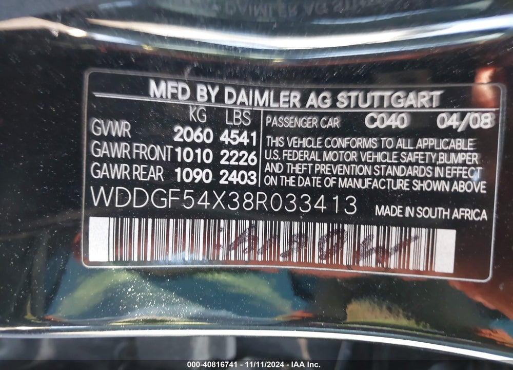 2008 MERCEDES-BENZ C 300 LUXURY/SPORT VIN: WDDGF54X38R033413