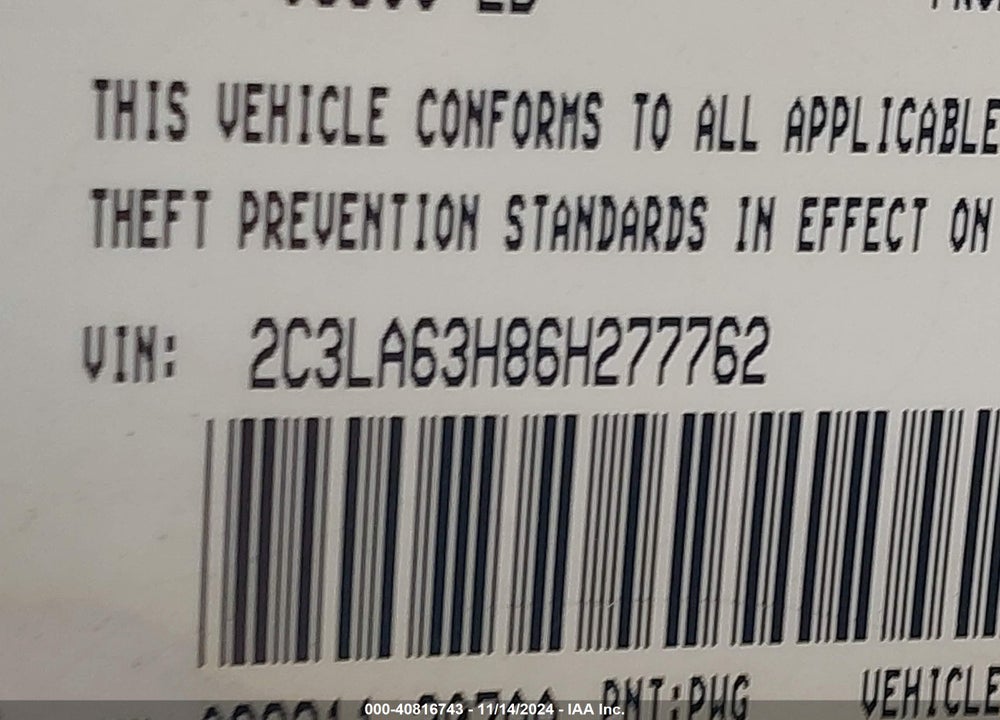 2006 CHRYSLER 300C VIN: 2C3LA63H86H277762