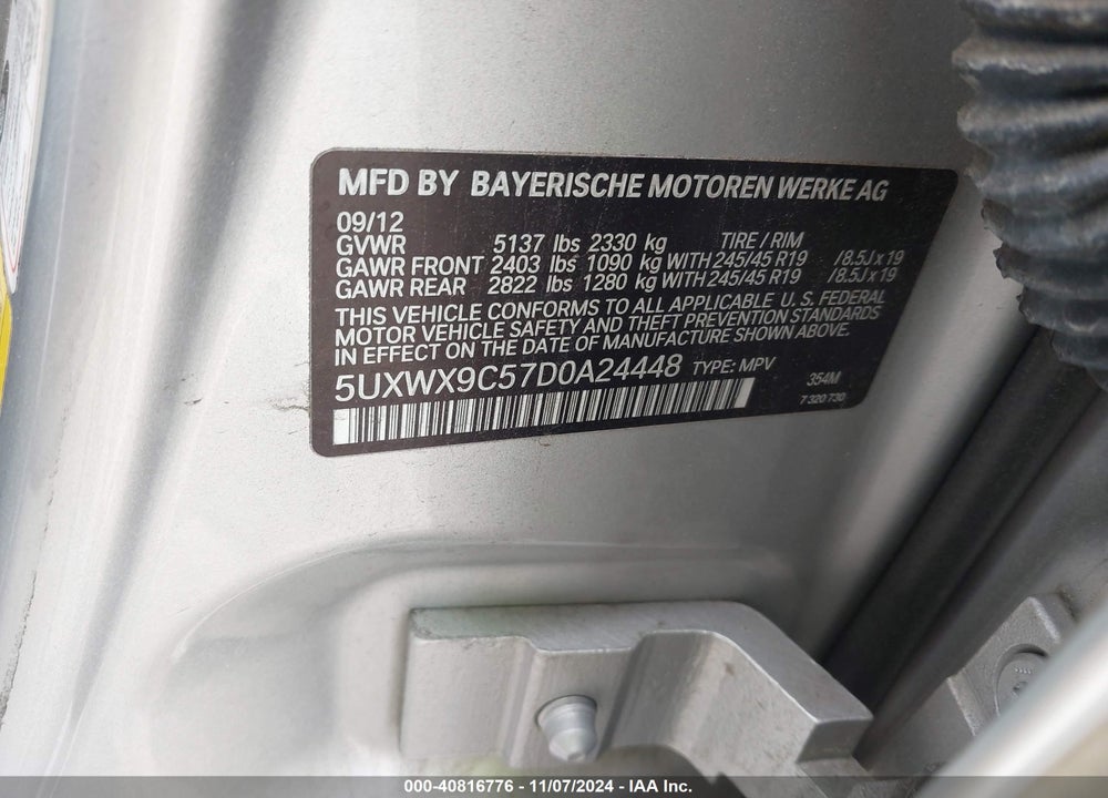 2013 BMW X3 XDRIVE28I VIN: 5UXWX9C57D0A24448