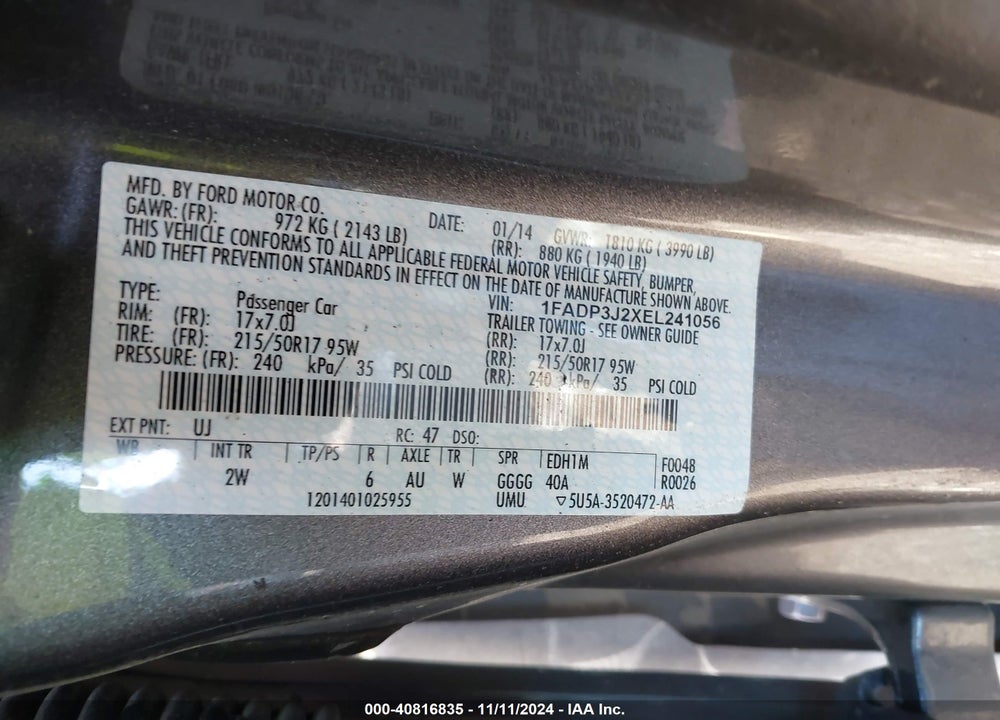 2014 FORD FOCUS TITANIUM VIN: 1FADP3J2XEL241056